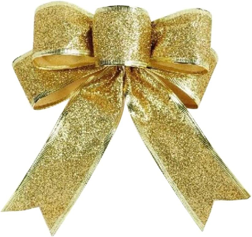 Big Bow Christmas Ornaments Tie Glittering Silver Gold Ribbon Bow