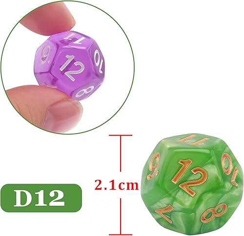 Miniatura 3 de AUSTOR Juego de 70 dados poliédricos de 12 caras de 12 lados surtidos con una bolsa de almacenamiento de terciopelo negro para juegos de mesa DND