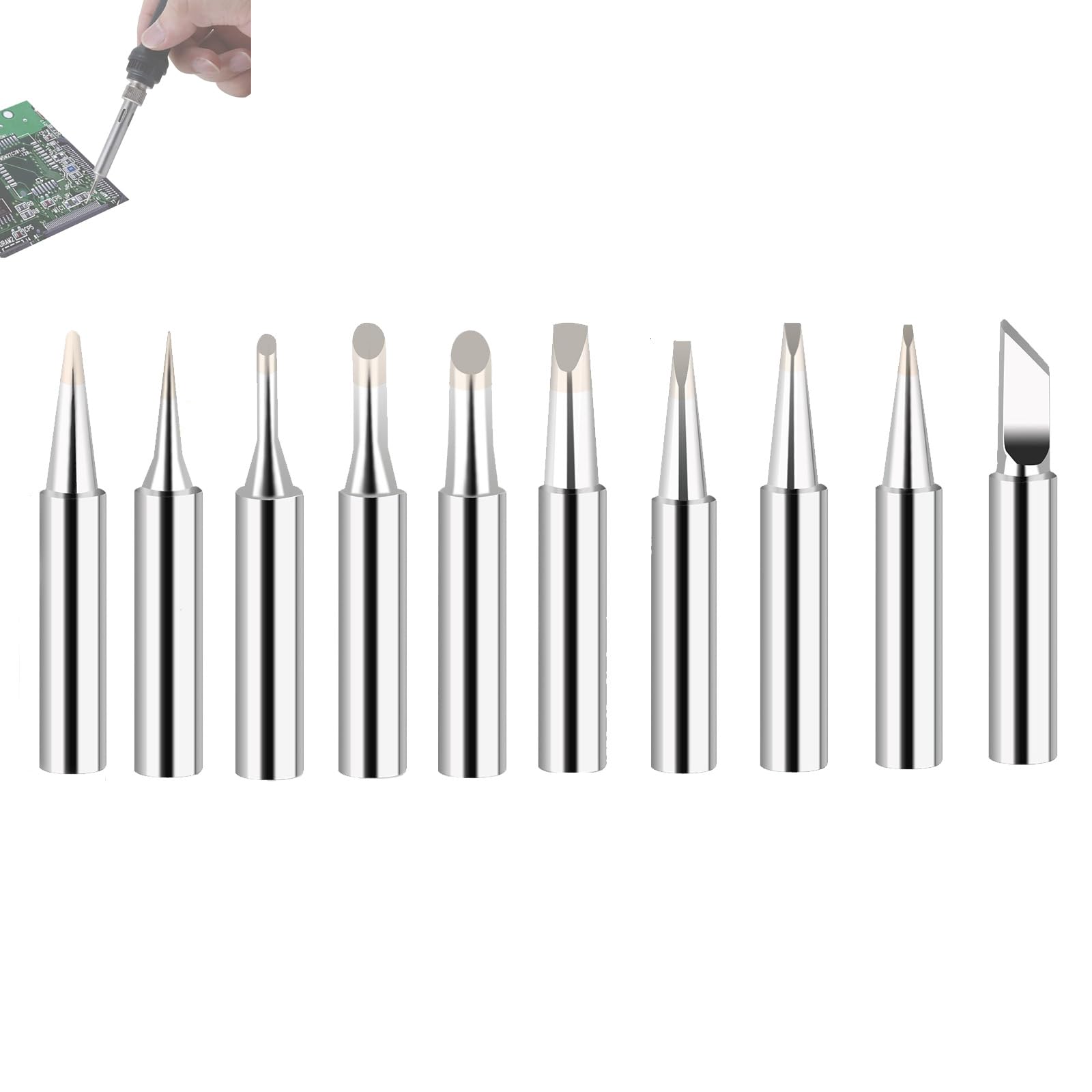 Ieron10pcs Soldering Iron Tips 900M Soldering Iron Tip Kit Replacement for 936 Hakko, Radio Shack, TENMA, ATTEN, Quick, Aoyue, Yihua Soldering Station - Silver