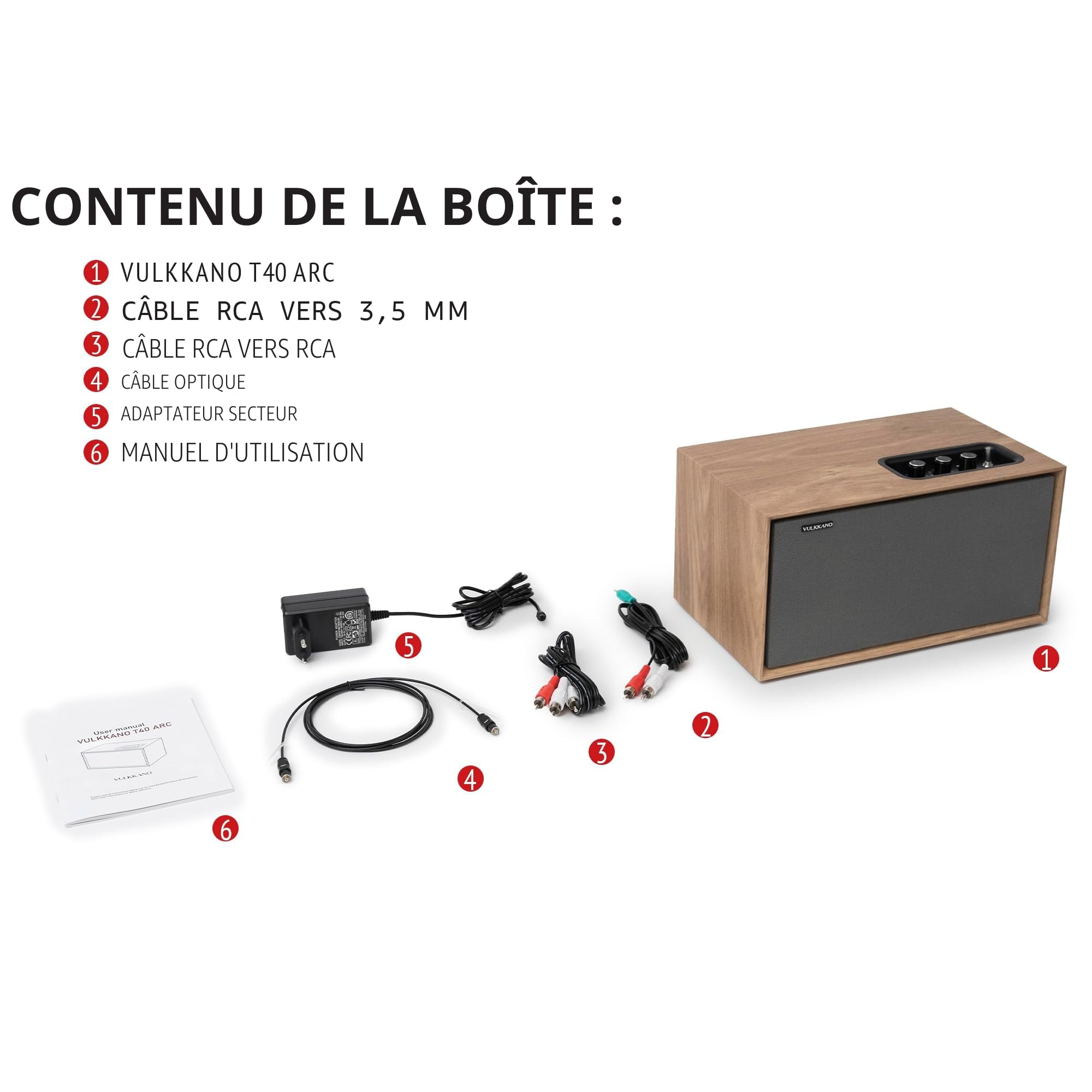 VULKKANO T40 Arc Enceinte Active avec 40W de Puissance, Woofer 4", Bluetooth 5.0, HDMI Arc, Optique, RCA, USB, Enceinte pour la Télévision, la Table ou l'Étagère, Couleur Brown