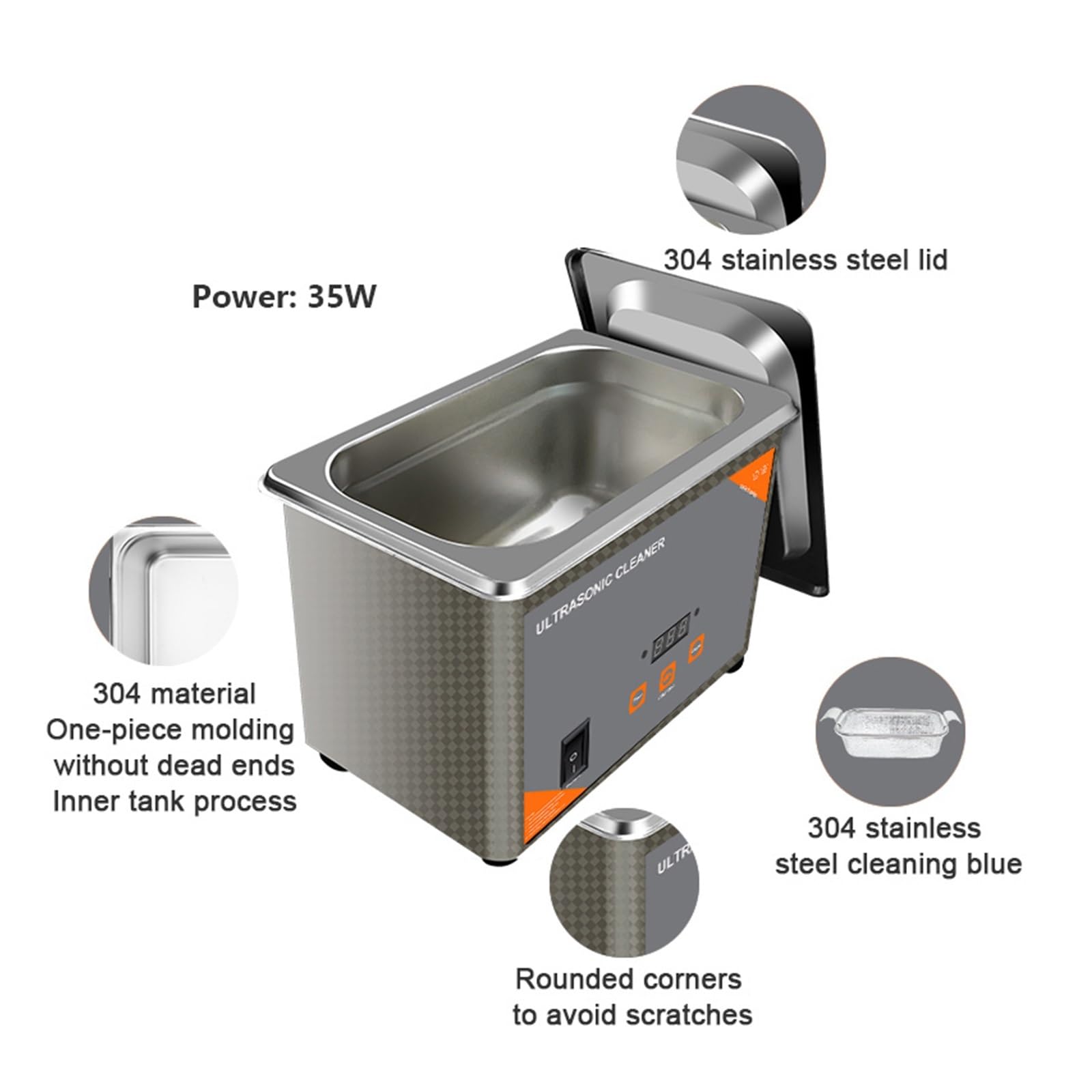 Limpiador sónico, Limpiador Ultrasónico De 800ml, Tiempo Digital, 35W, Lavado De Joyas, Collar, Gafas, Reloj, Cepillo, Lavadora Por Ultrasonido,Uso prolongado