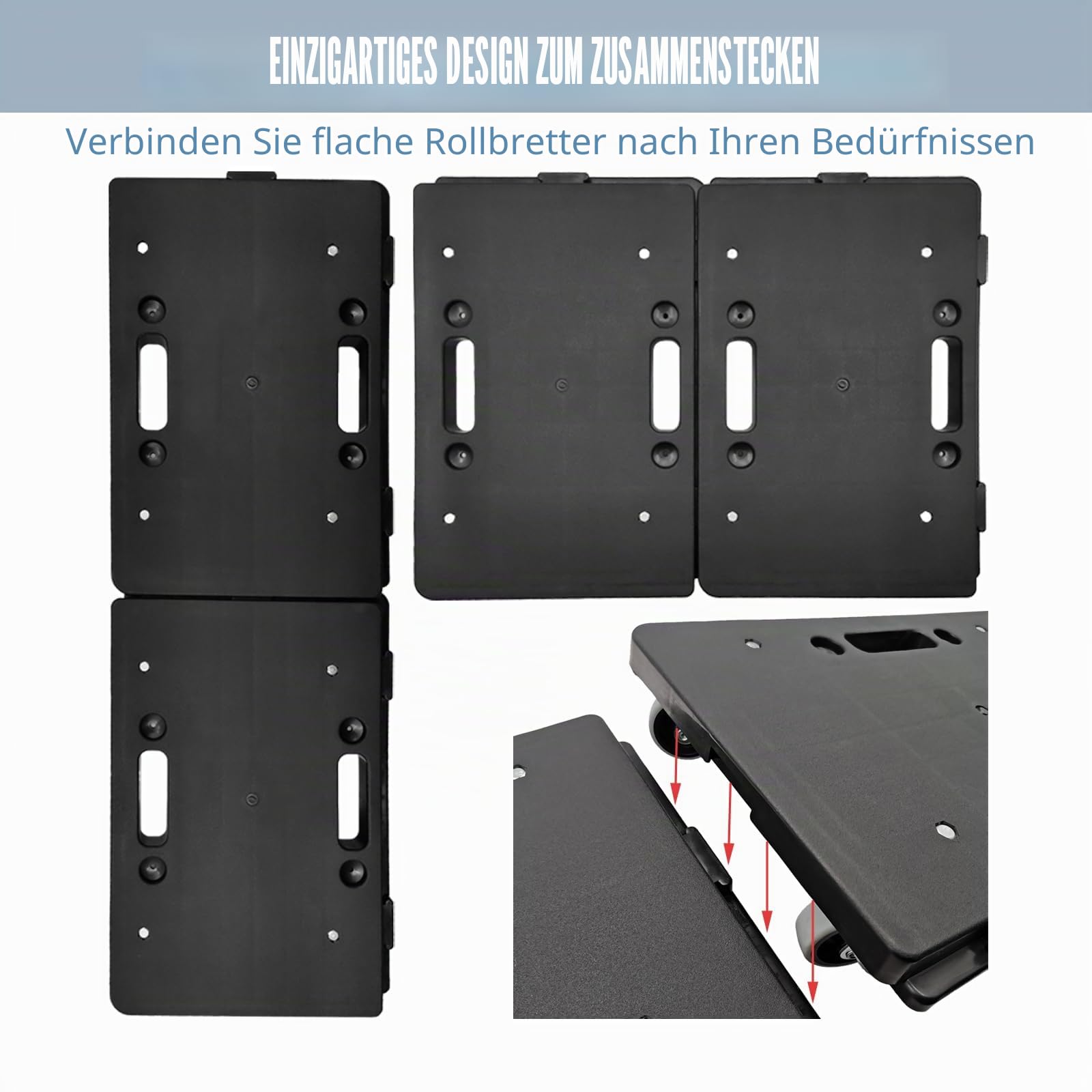 Möbelbeweger mit 4 Rädern, 40,6 cm, robuster Rollwagen, ineinandergreifendes Design, kleiner flacher Wagen, schwarz, 227 kg Kapazität für Möbelgeräte, 2 Stück