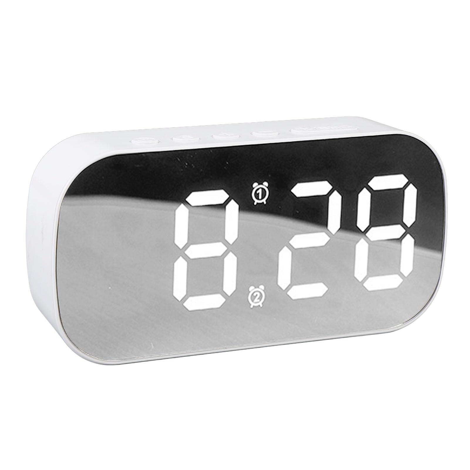 Digital Mirror LED Clock with 5 Levels Brightness Date Temperature Display Desktop White Color Mirror Alarm Clock Digital LED Desk Mirror Digital Clock White LED Display Desktop