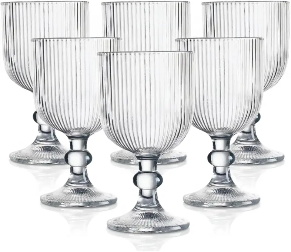 Jogo Com 6 Taças de Vidro Canelado Transparente 400ml Design Elegante Moderno e Resistente Ideal Para Suco Água Refrigerante Drinks E Café Transparente Para Cozinha Bar E Restaurante