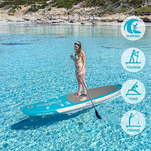 FunWater Inflatable 10'6×33"×6" Ultra-Light (17.6lbs) SUP for All Skill Levels Everything Included with Stand Up Paddle Board, Adj Floating Paddles, Pump, SUP Travel Backpack, Leash,Waterproof Bag