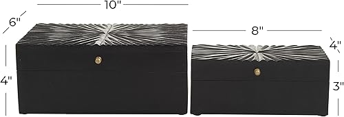 Miniatura 6 de CosmoLiving by Cosmopolitan Caja decorativa geométrica de madera, cajas de recuerdo decorativas con tapa con bisagras, juego de 2 cajas de