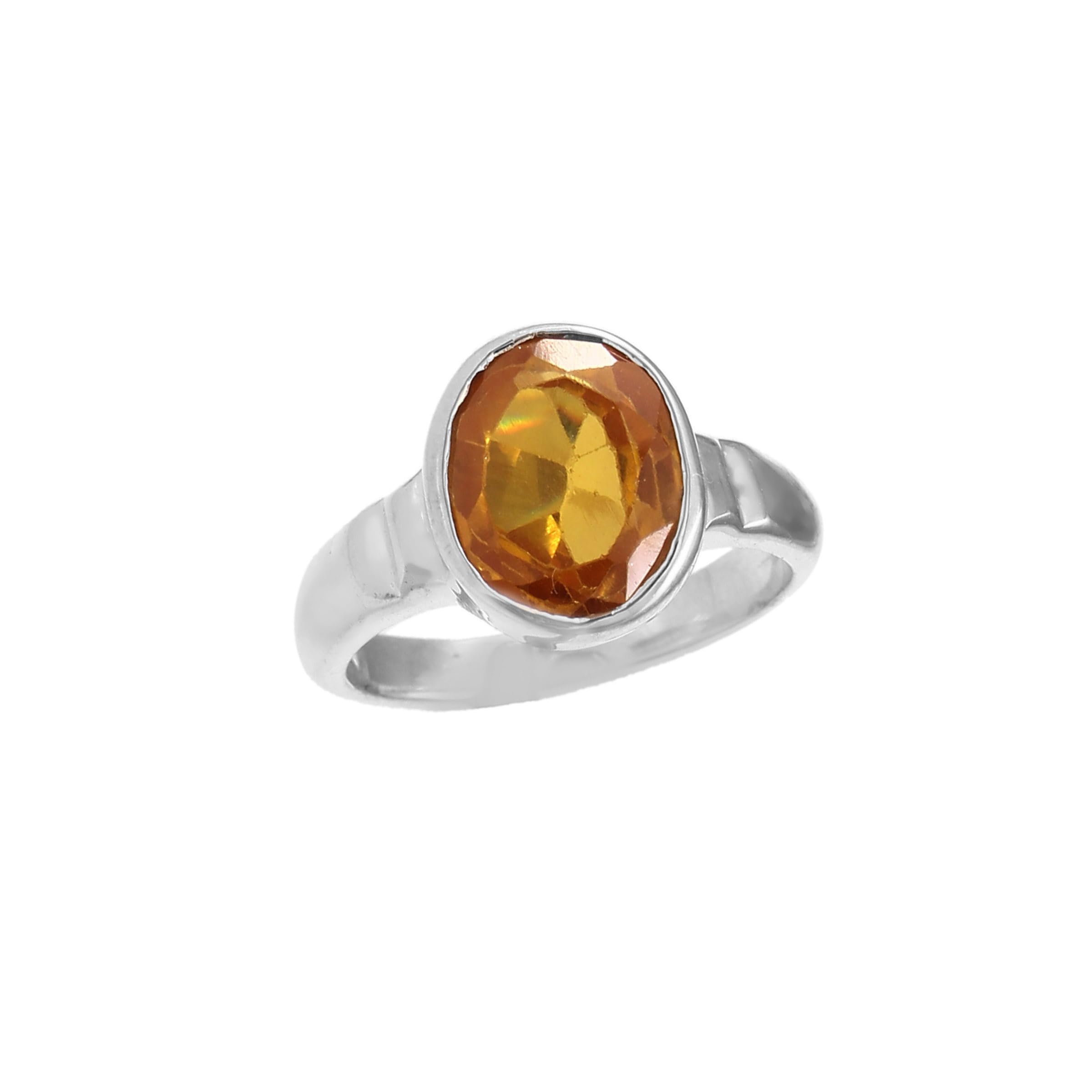 HandmadeHandmade Yellow Sapphire Ring – 925 Sterling Silver Pukhraj Gemstone Statement Ring for Women – Natural Yellow Sapphire Promise Ring – Christmas & Birthday Gift Jewelry