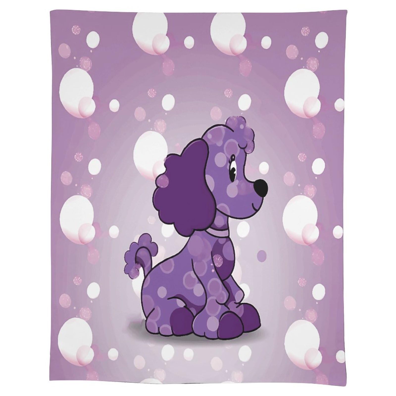 Nappe violette à motifs caniches et pois, ce tissu lavable décore vos tables.