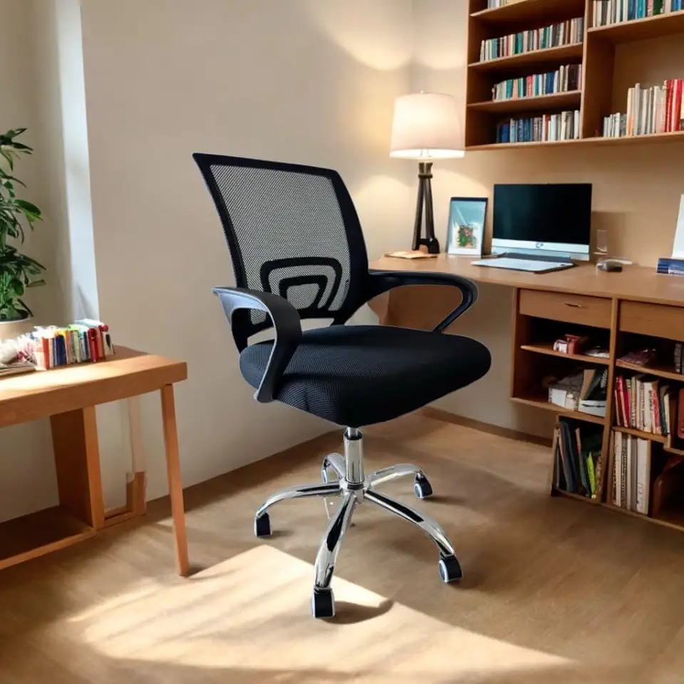 Cadeira de Escritório Ajustável Tecido Mesh Respirável Apoio de Braço Com Rodinhas 100Kg