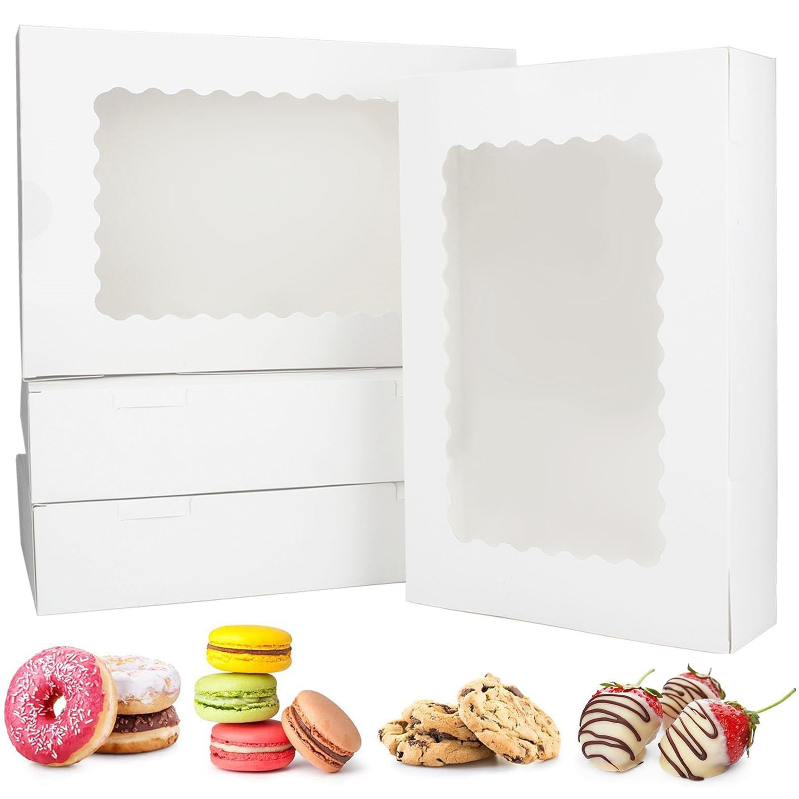 Yankmoom White 10Pack Cake Boxes With Window,30.5 X 20.5 X 6.5Cm Bakery Display Boxes Christmas Packing Boxes For Cakes Donuts Muffins Macaroon And Gift Packing