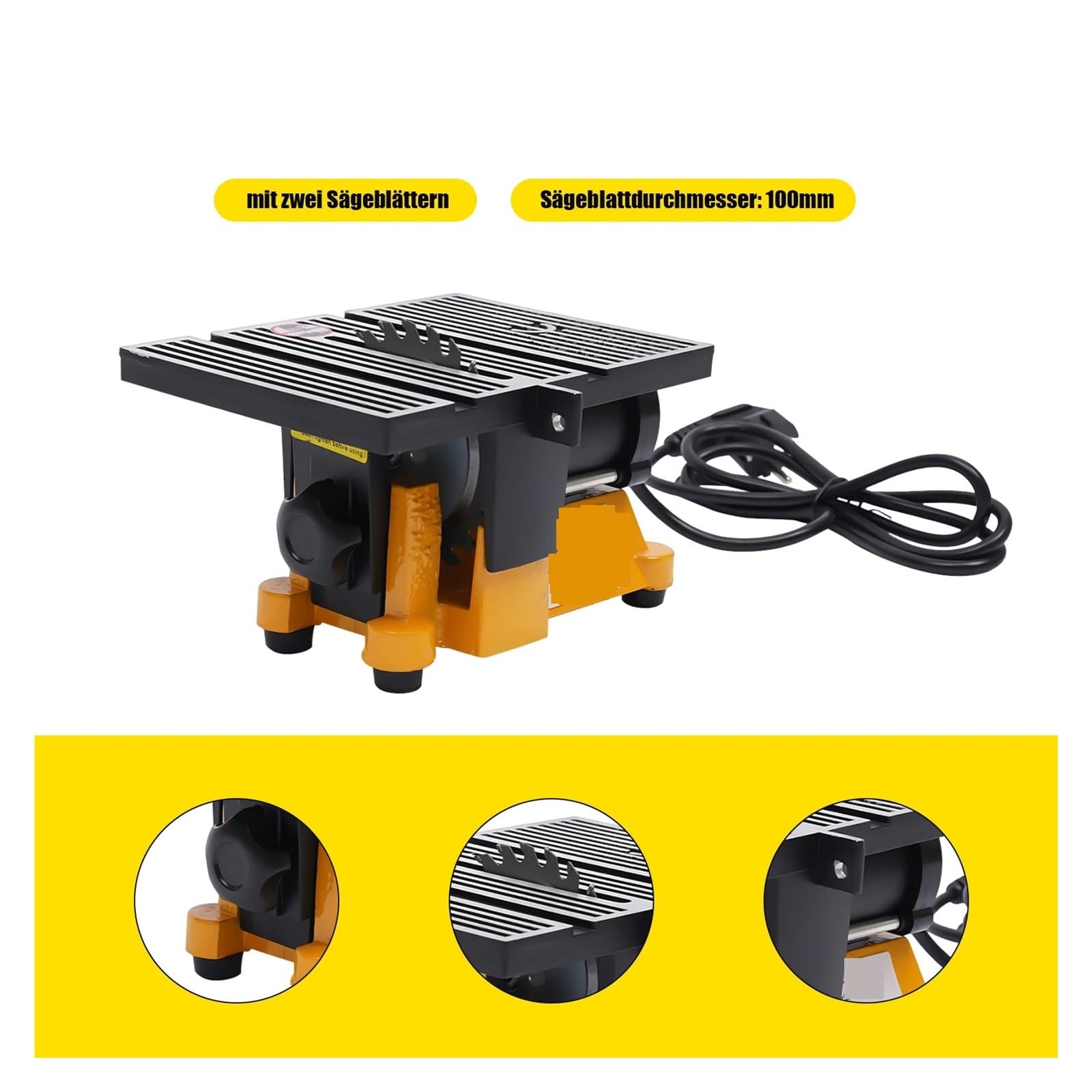 Mini sierra de mesa eléctrica for cortar madera, piedra, metal y vidrio, 2 hojas, 4500 RPM Alta estabilidad