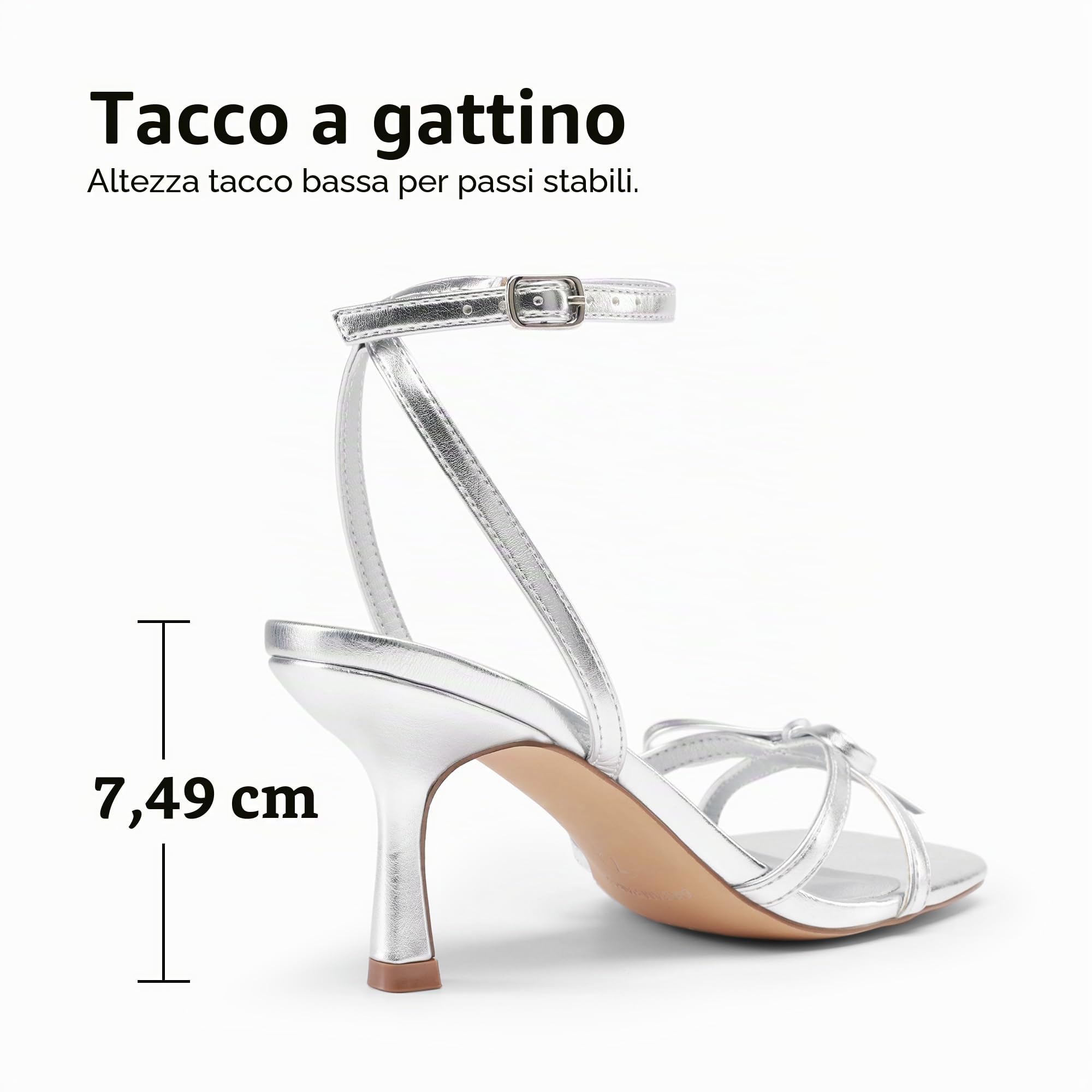 DREAM PAIRS Sandali Donna Fiocco Kitten | Tacco gattino 7,5 cm, punta quadrata aperta, fiocco romantico, soletta imbottita, suola antiscivolo, eleganti per matrimoni.