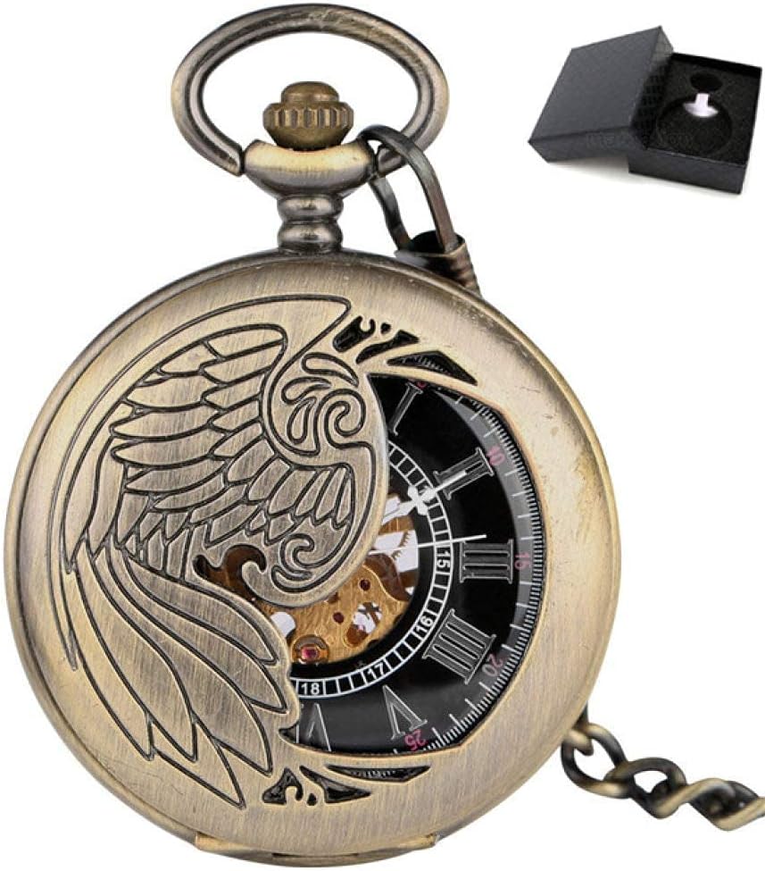 懐中時計、ビンテージブロンズウィングスハーフハンターメカニカルポケットウォッチ、ゴールドスケルトンハンドウインドペンダントポケット時