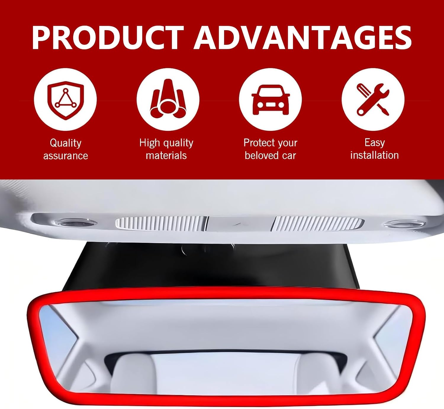 Car Rear View Mirror Protector Frame, Soft Silicone Car Rearview Mirror Edge Protective Cover, Auto Rear View Trim Frame Decoration, Compatible with Model 3 & Y, Auto Interior Accessory(Red)