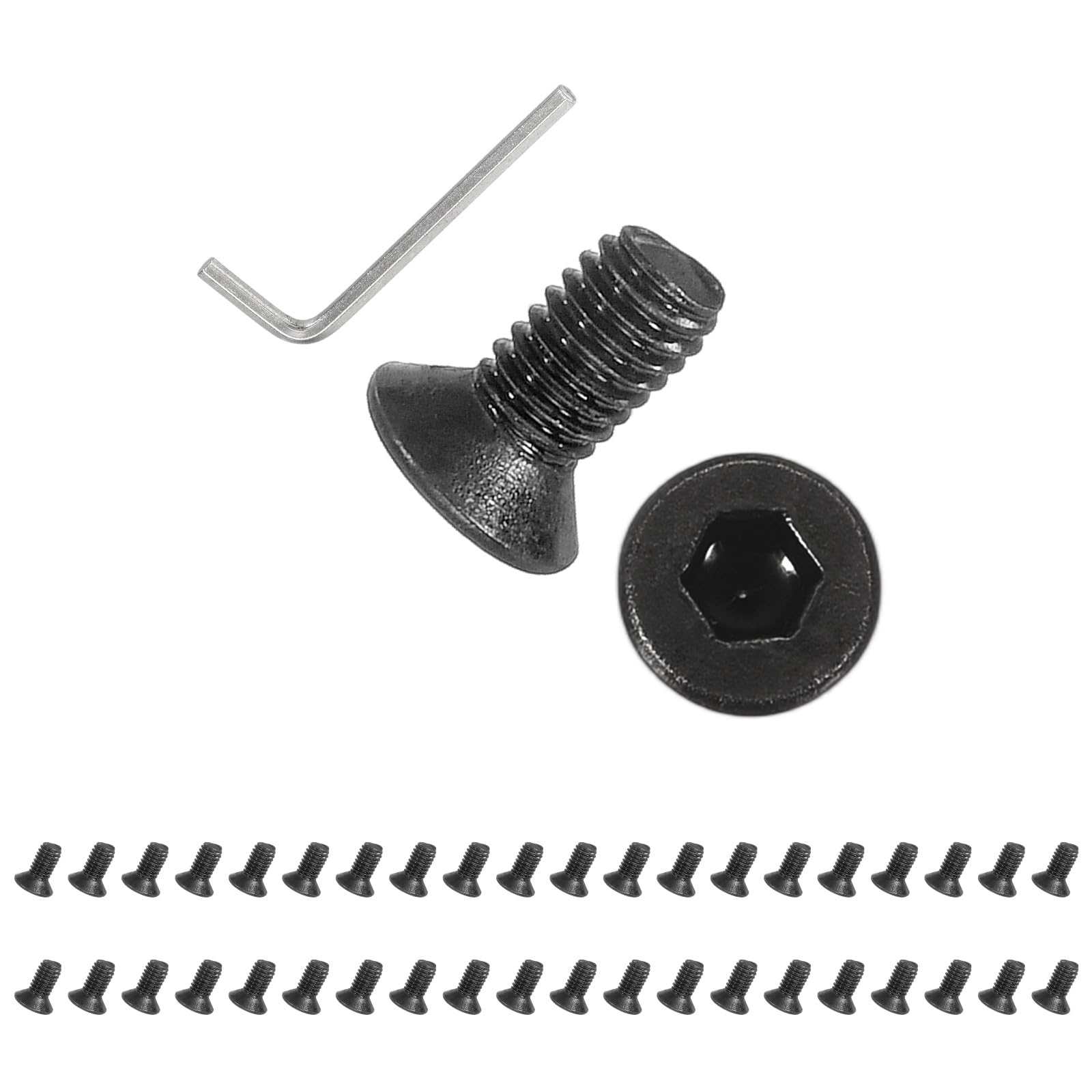 PATIKIL M3x6 mm Flat Head Socket Cap Screws, 100 Pcs Carbon Steel Flat Countersunk Bolts Hex Socket Drive Machine Screws Full Thread Grade 10.9 with Hex Spanner, Black
