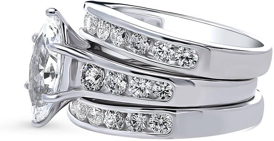 BERRICLE Sterling Silver CZ Solitaire Wedding Engagement Ring Set for Women, Stackable Cubic Zirconia Ring - Emerald, Marquise, Oval, Pear, Round Cut