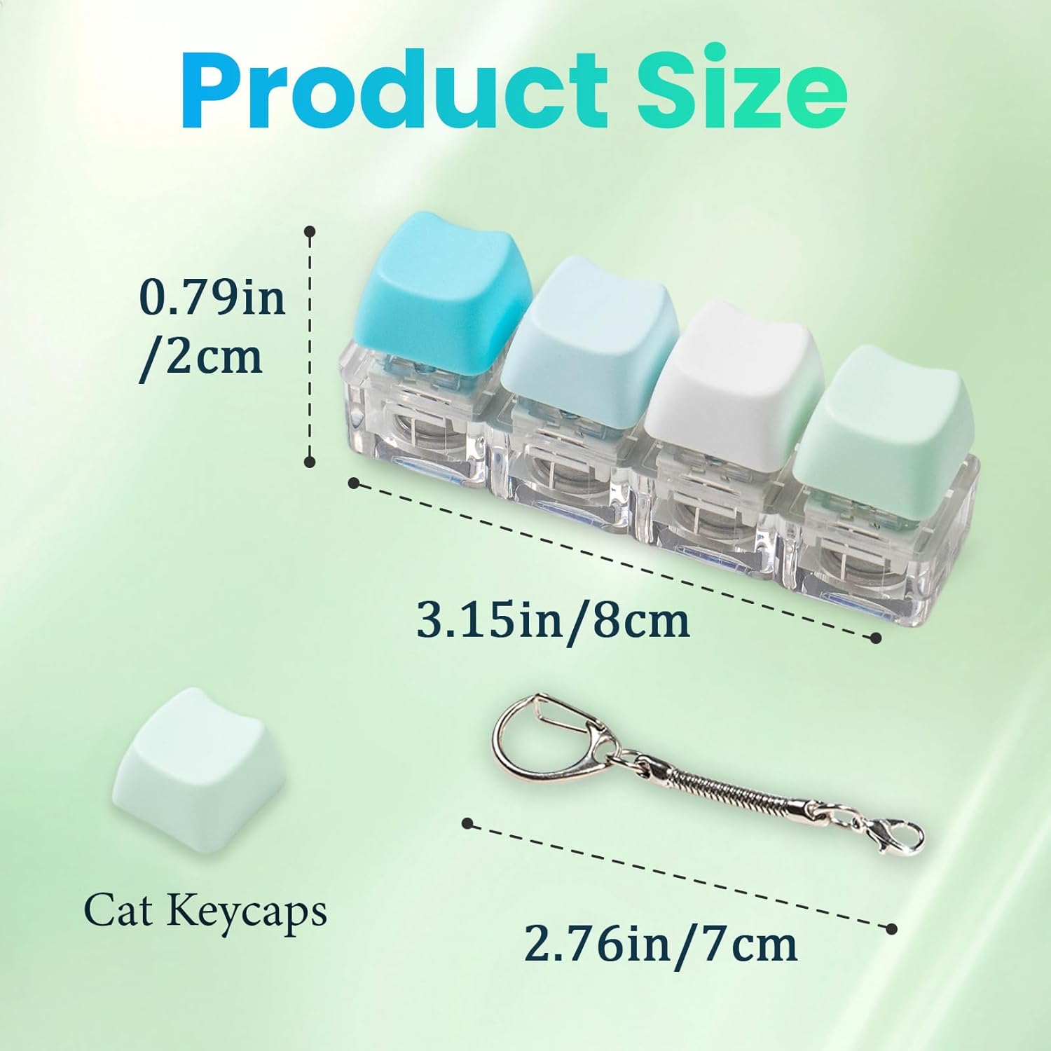 2 Pcs Keyboard Fidget Toy for Adult, Cute Cat Clicker Keyboard Fidget Keychain with LED Lights and No Light, Colorful 4-in-1 Loud Stress Relief Fidget Keyboard for Anxiety Decompression (Blue)