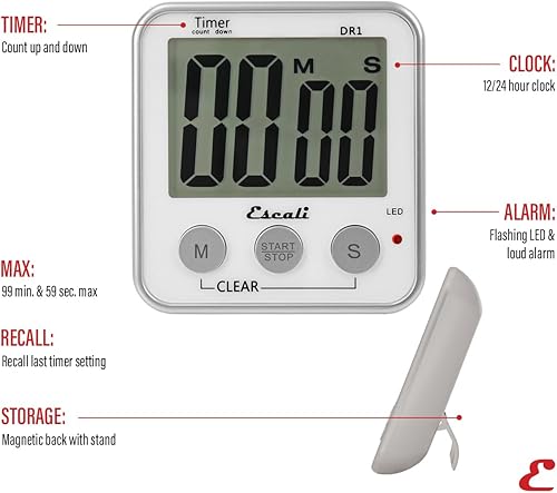 Miniatura 2 de Escali Temporizador digital de cocina con pantalla extra grande con modo de reloj, temporizador de recuperación con parte trasera magnética