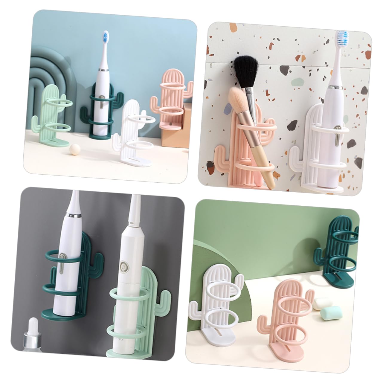 Cabilock Organizador De Pared para Cepillos De Dientes Forma De Cactus Soporte para Cepillo De Dientes Espacio Verde Rosa Verde 4 Piezas X 4