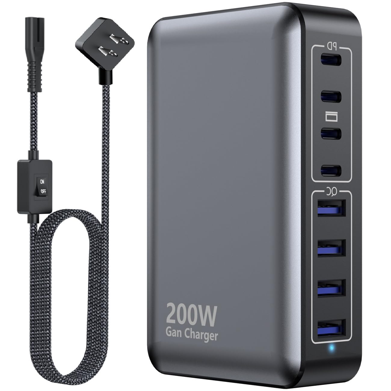 USB C Charger 200W Charger Block, 8-Ports Gan Fast Charging Station Hub, PD 65W Laptop Charging Adapter Compatible with MacBook Pro/Air, DELL, Steam Deck, iPhone 17/16/15/14, Galaxy