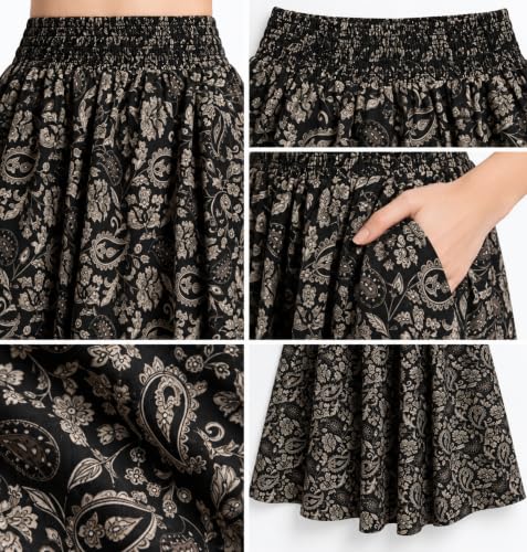 Image of Women's Printed Viscose Crepe Flared Palazzo Pants with Pockets | Elastic Waist | Full Length | Casual | Free Size