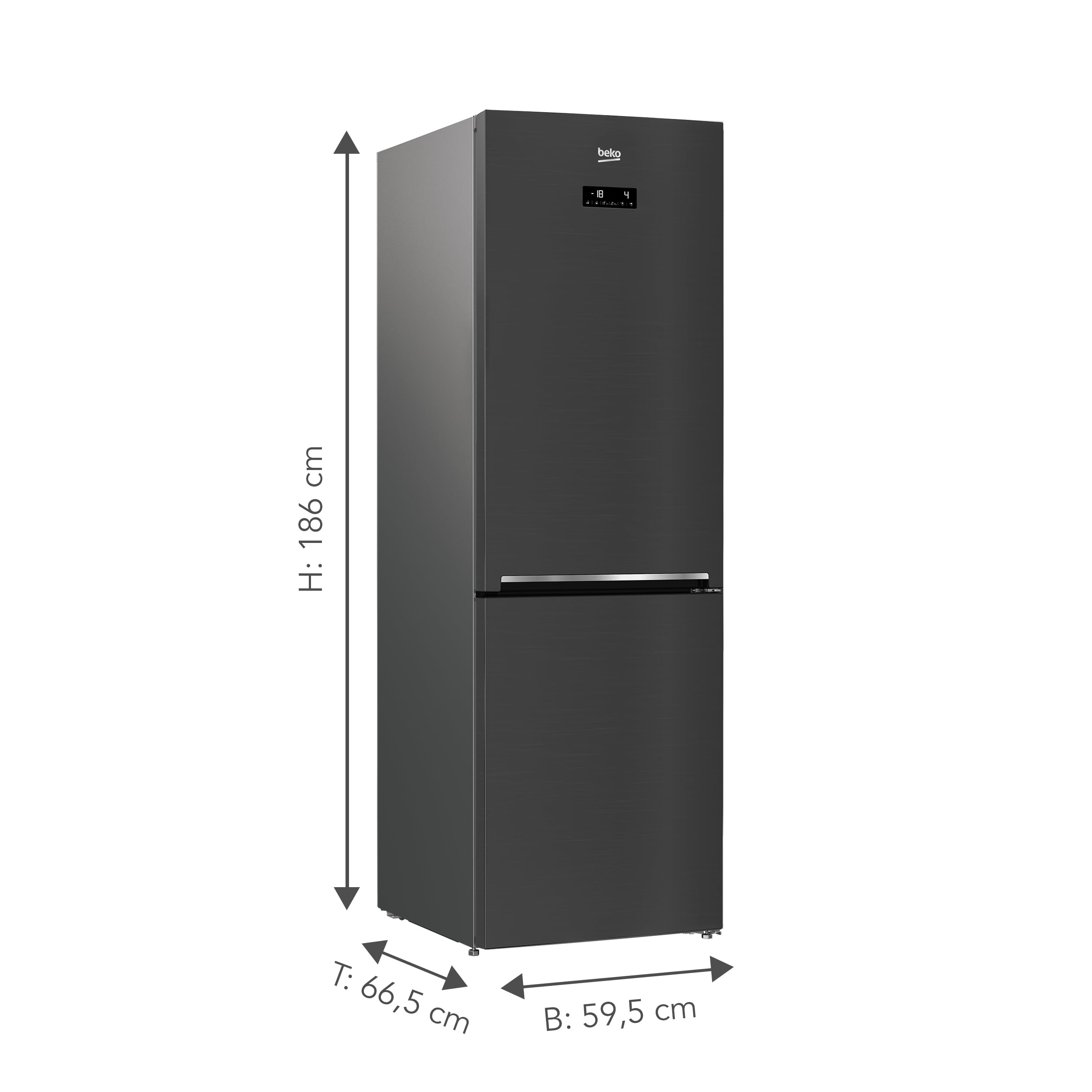 Beko RCNE366E70ZXBRN Réfrigérateur combiné - 323L, NoFrost, Smooth Fit, 3 tiroirs de congélation, Zone 0°C, HarvestFresh, Alarme de porte, Dark Inox, Classe B