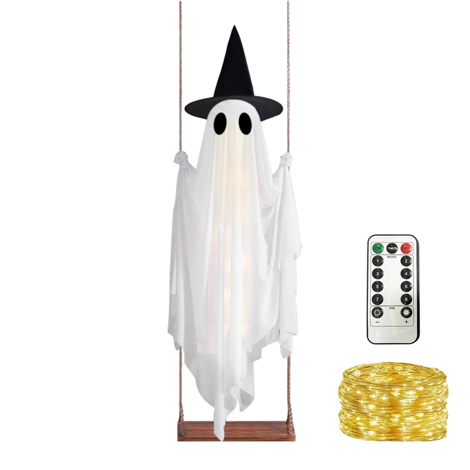 sugerou Hanging Halloween Ghost with Witch Hat, LED Swinging Flying Decor