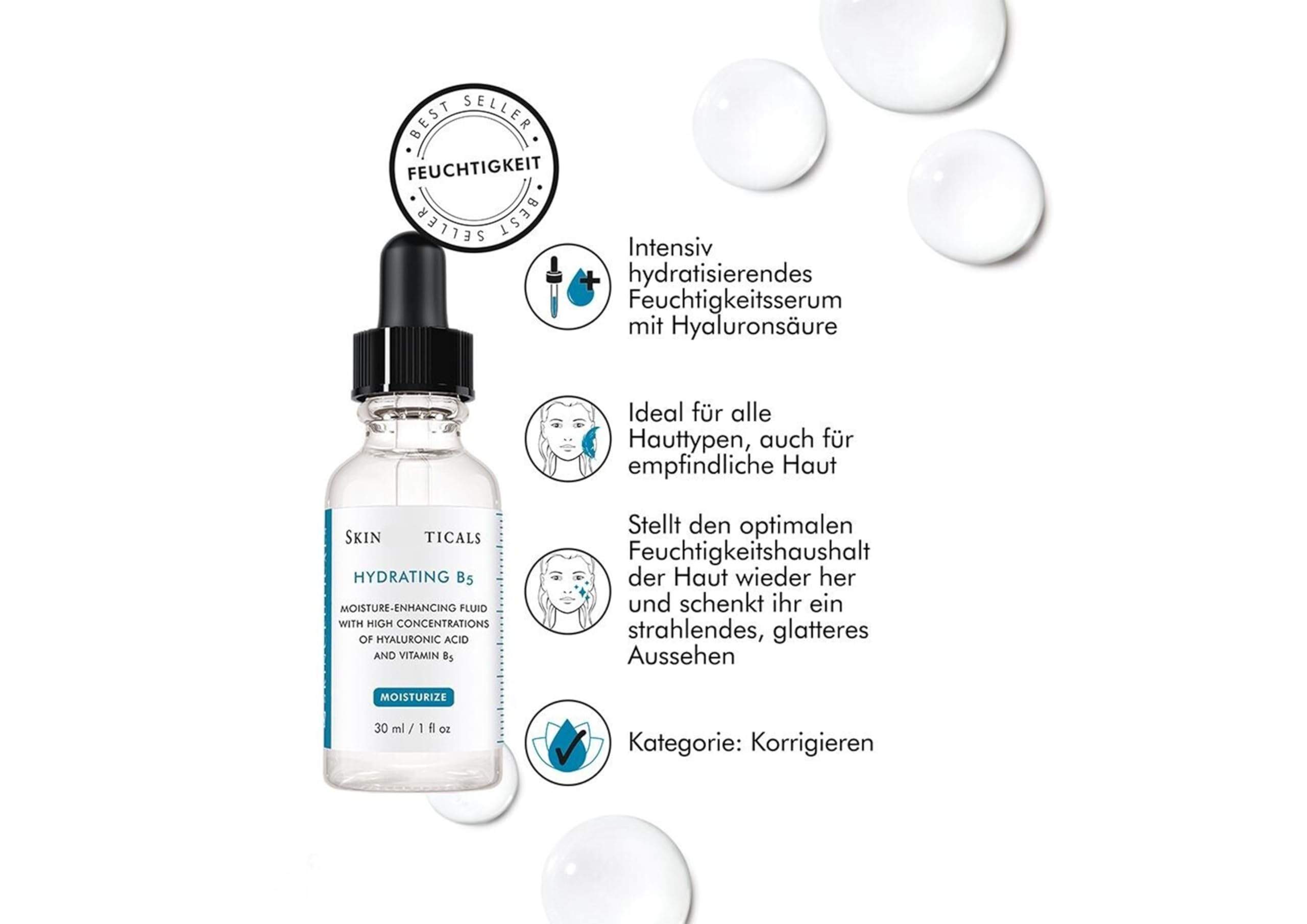 Skinticals Hydrating B5 Serum 30ml Feuchtigkeitsserum Gesicht mit Hyaluronsäure Vitamin B5 hydratisierende Hautpflege für trockene empfindliche Haut leichte Pflege Frauen Männer