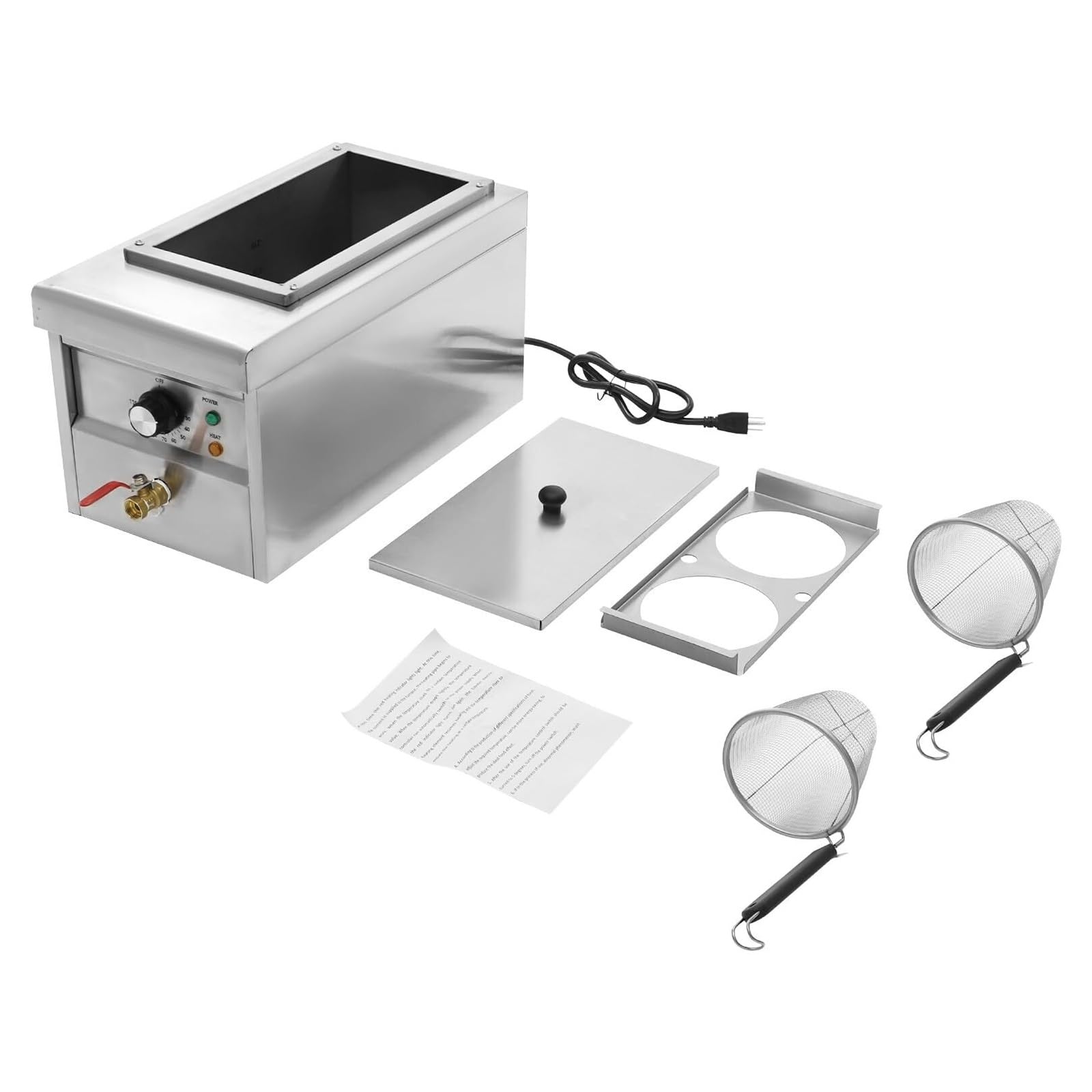 Cuiseur à pâtes Professionnel 2 Trous, 2500 W, électrique, avec Panier et Robinet, température réglable de 30 à 110 °C, en Acier Inoxydable, pour cafétérias et Restaurants