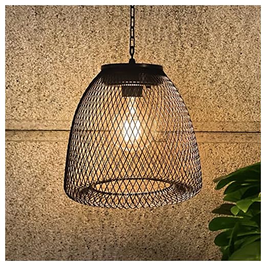 Outdoor Solar Hanging Pendent Light-Waterproof Porch Gazebo Patio Hanging Chandelier Lantern Lighting Decorative Metal Lights Auto On/Off Warm White Bulb