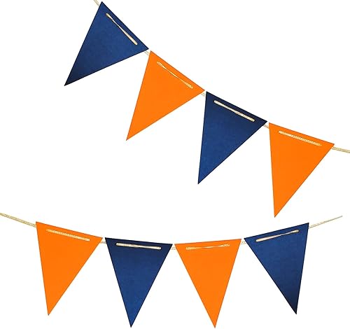 Banderín azul y naranja, bandera triangular vintage de doble cara naranja y azul, para decoración de fiestas, paquete de 30 banderas triangulares