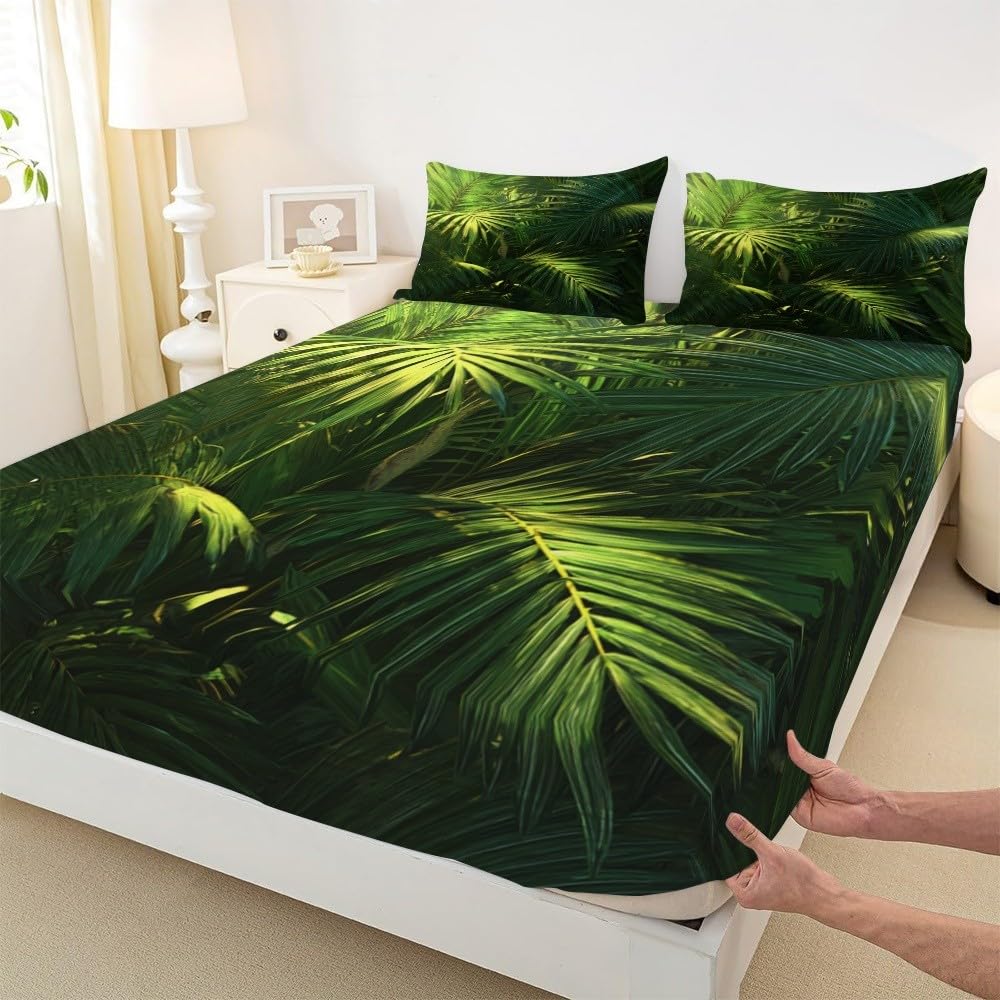 Drap Housse 200x200cm Vert Bande Élastique Réglable 2 Personnes Lit