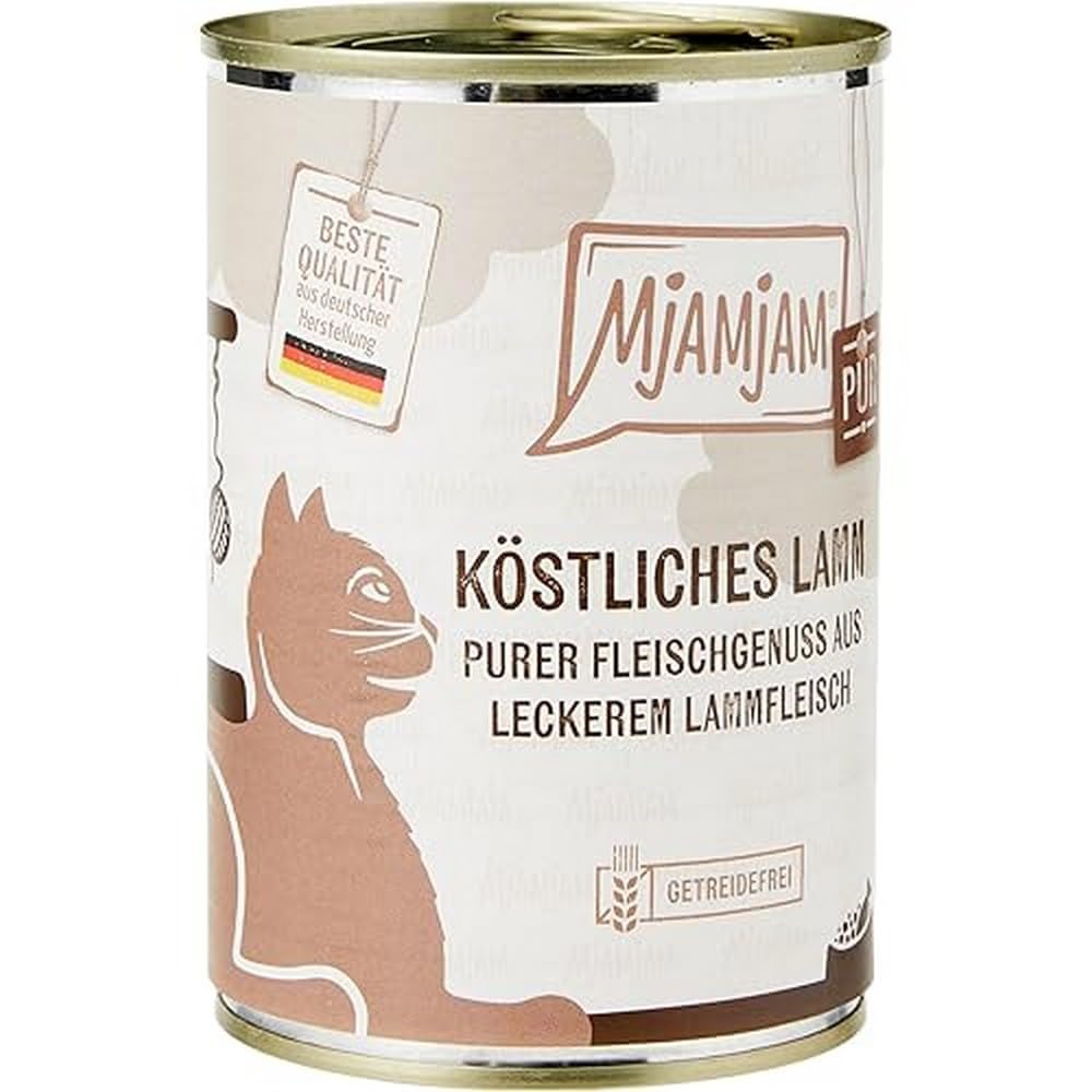 MjAMjAM - nourriture humide premium pour chats - pur plaisir de la viande - délicieux agneau pur, pack de 6 (6 x 400 g), sans céréales avec un supplément de viande