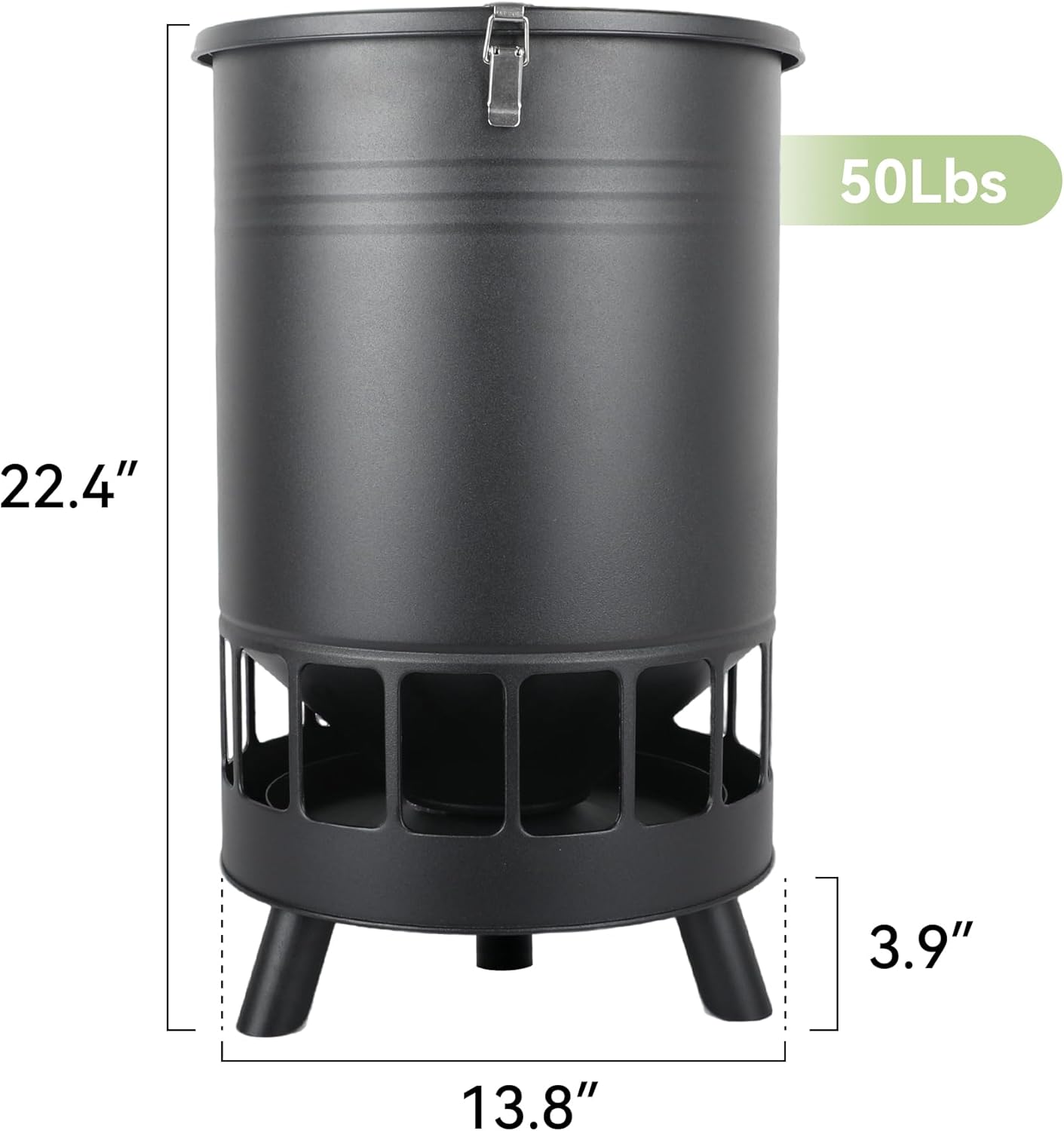 Solution4Patio 50LB No-Waste Chicken Feeder, Large Capacity Gravity Dispenser with Spill Control & 16 Feeding Ports Poultry Feeder for Outdoors & Hen Coop (Black)