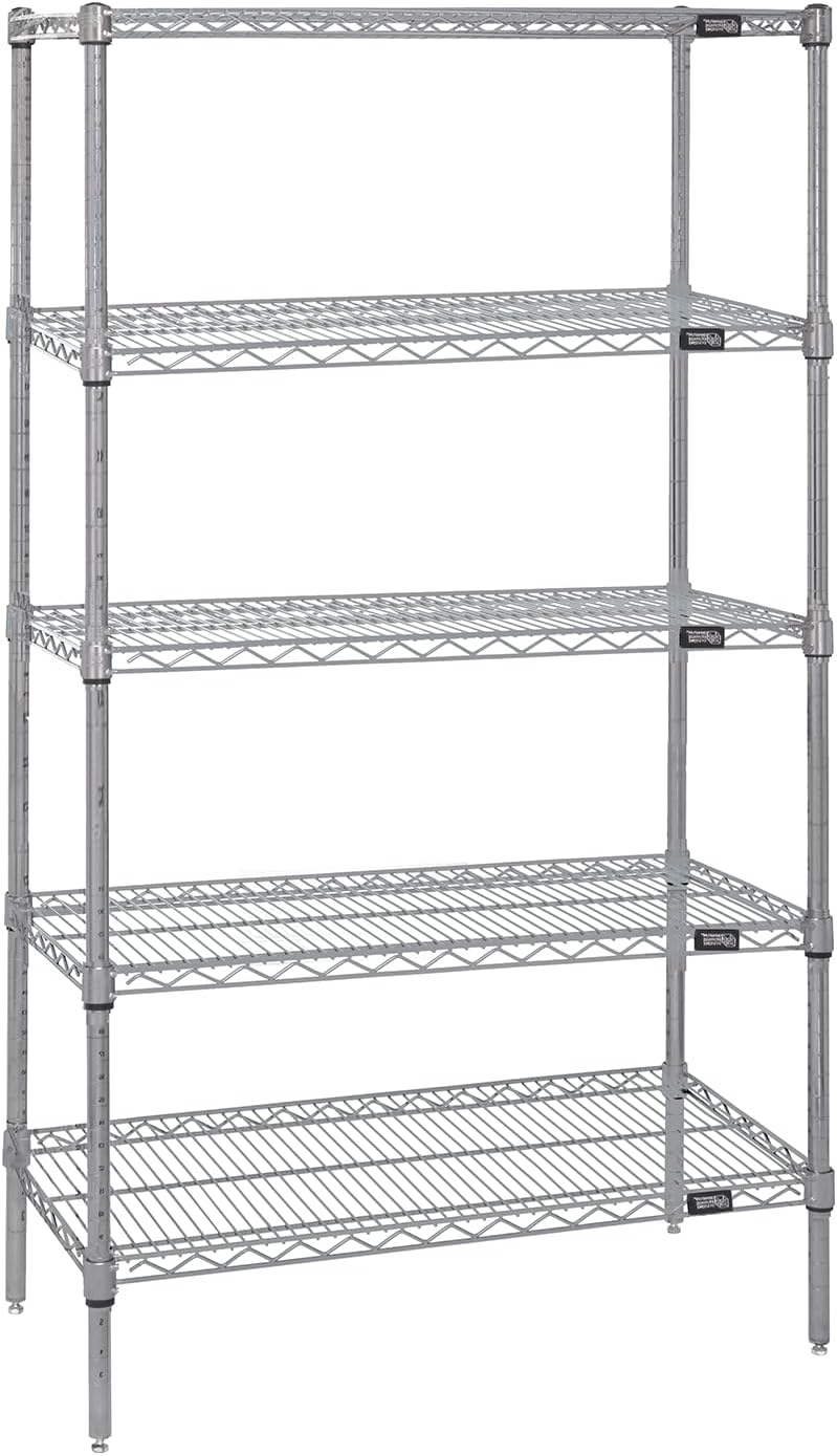 QUANTUM STORAGE SYSTEMS WR74-2436S-5 Starter Kit Wire Shelves Stainless Steel 5 Shelves 74" H x 36" W x 24" D