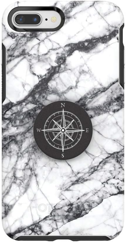 One-Day Sale: Up to 80% Off Otter + Pop for iPhone 7+ and 8+: OtterBox Symmetry Series Case with PopSockets Swappable PopTop - White Marble and Compass