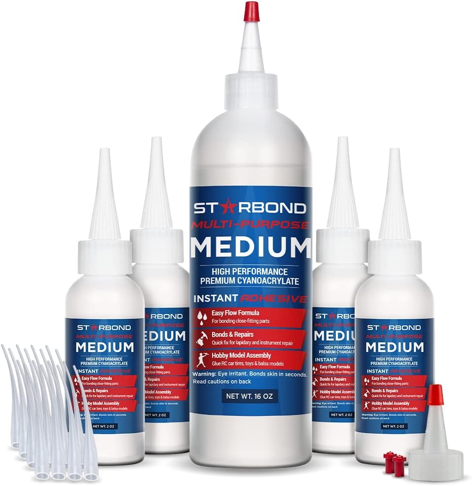 EM-150 Medium, Premium CA - Super Glue Kit with Extra Bottles, Caps, and Microtips, 16 oz. (Bulk Size) (for Woodturning, Pen Turning, Hobby, Lapidary, Acrylic Nails)