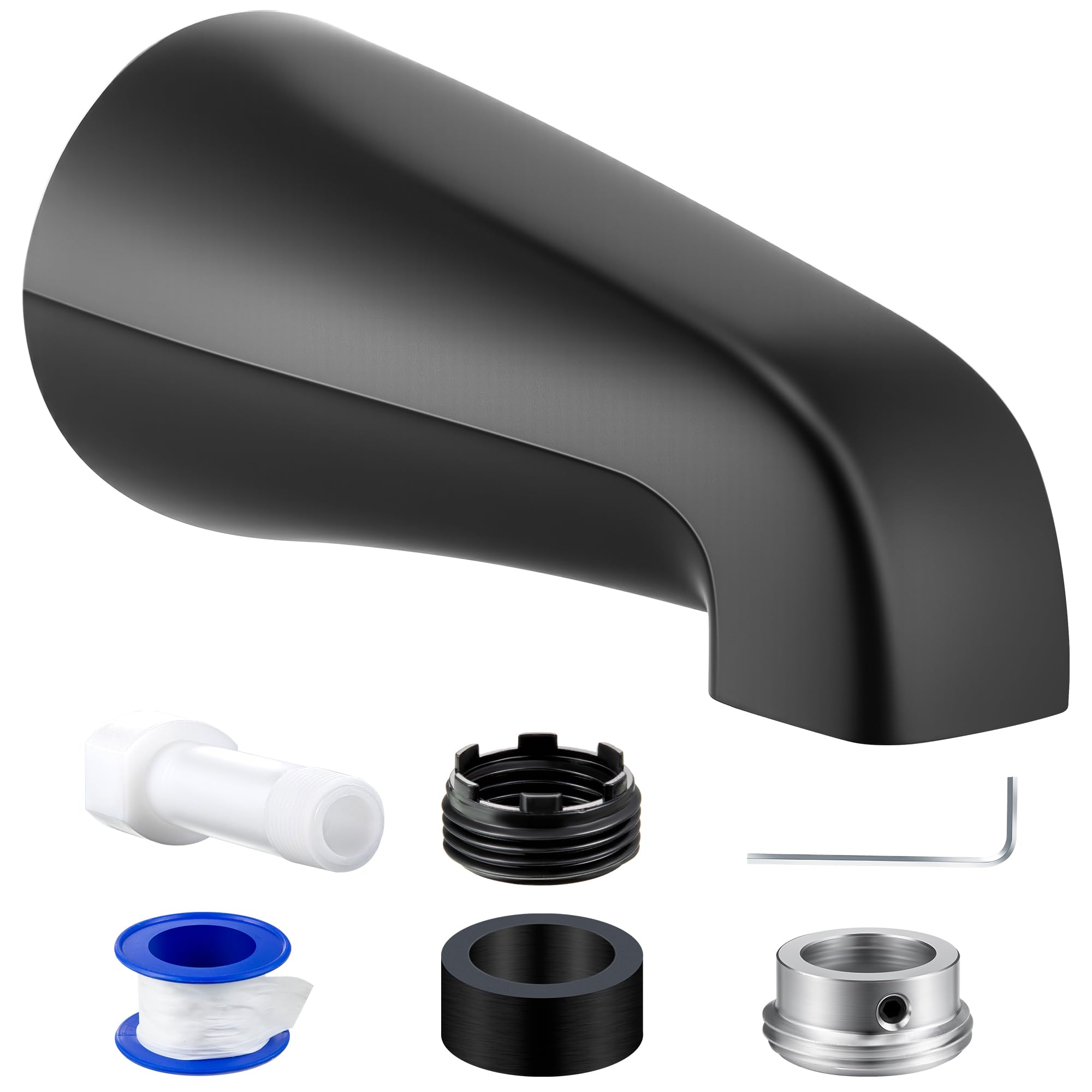 Dreyoo Tub Spout (Universal Fits 1/2" Copper Pipe, 1/2" IPS and 3/4" IPS), Bathroom Bathtub Faucet with Adapters and Hex Wrench(Matte Black,Without Diverter)