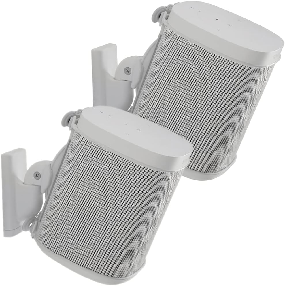Sanus Adjustable Speaker Wall Mounts Designed for SONOS ONE, Play:1 & Play:3 - Pair (White)