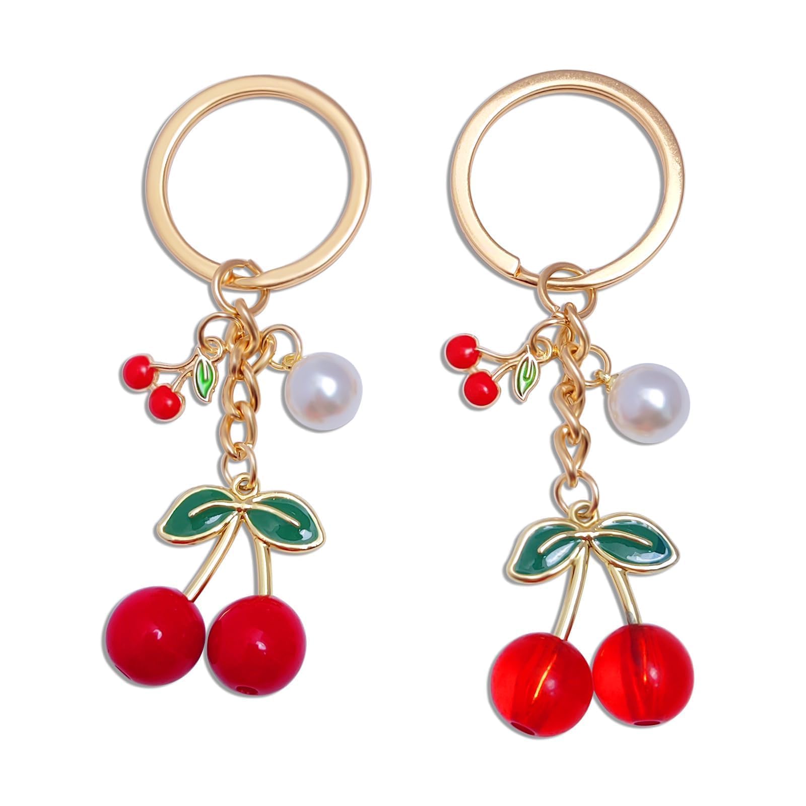 GSKQCRPR 2-Pack Glitter Cherry Keychain for Women - Cute Sweet Keyring Gift with Clip | Purse/Car Bag Charms for Teacher/Girlfriend/Best Friend