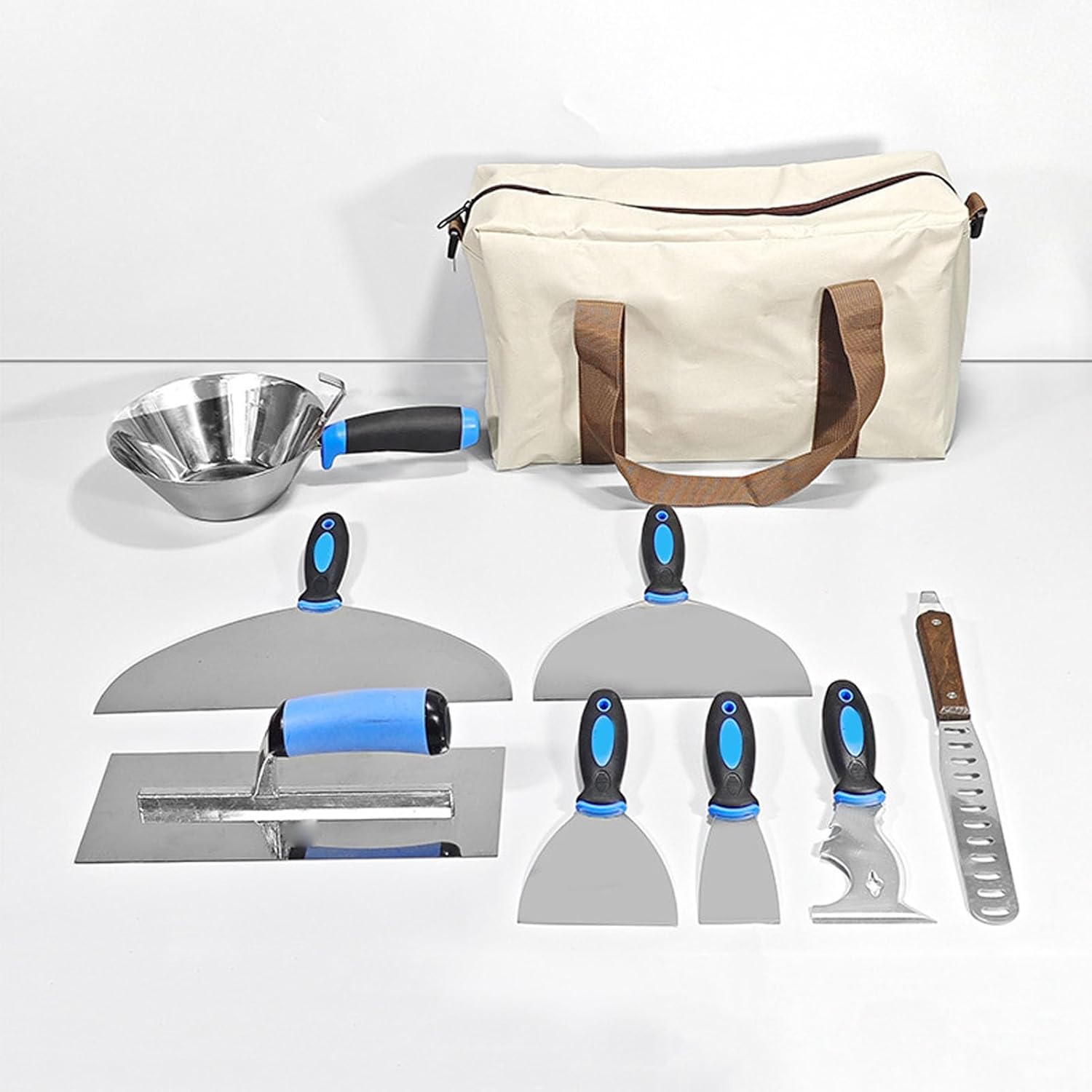 Yunseity Putty Scraper Set, Stainless Steel Drywall Tools with Ergonomic Handles and 10 in 1 Scraper, for Wall Repair Painting and Plastering