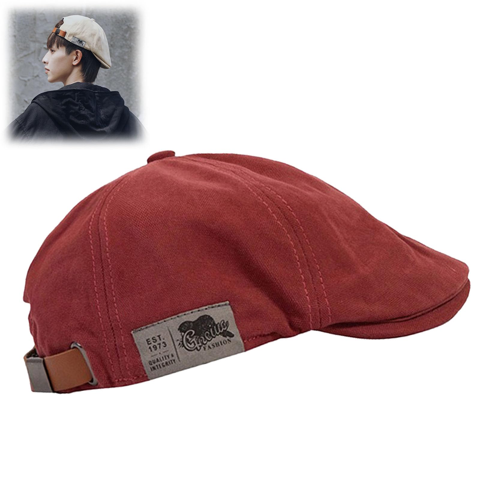 behound Retro Vintage Street Beret Cap, 2023 Trendy Men's Flat Adjustable Beret Hats, Newsboy Hats for Men (Red)