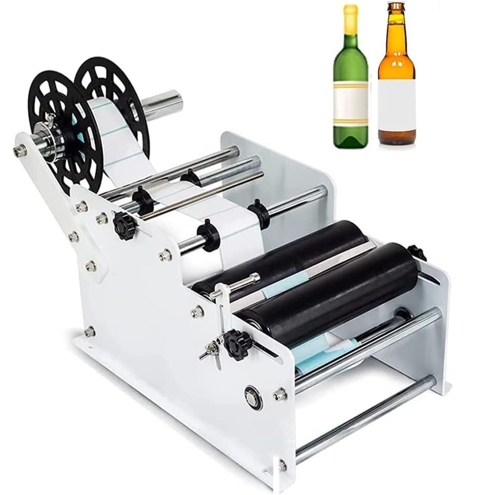 Etichettatrice manuale per bottiglie rotonde, con dimensioni regolabili, applicatore di etichette adesive per bottiglie rotonde con diametro da 15 a 120 mm (bianco)