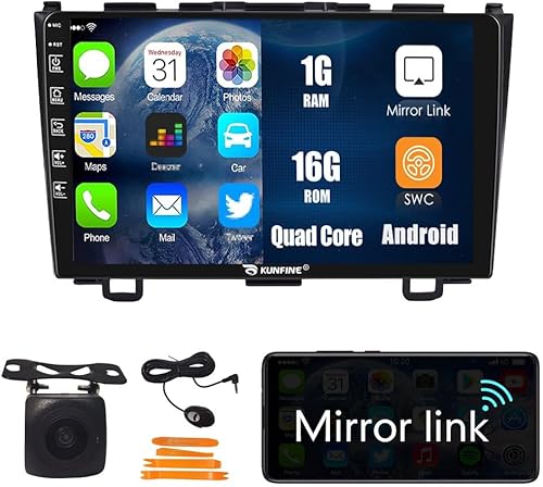 Kunfine Coche Android Navegación Estéreo GPS Radio Reverse Cámara Pantalla 9 "IPS Pantalla Táctil Headunit Tablet Pad Media Player para Honda CRV