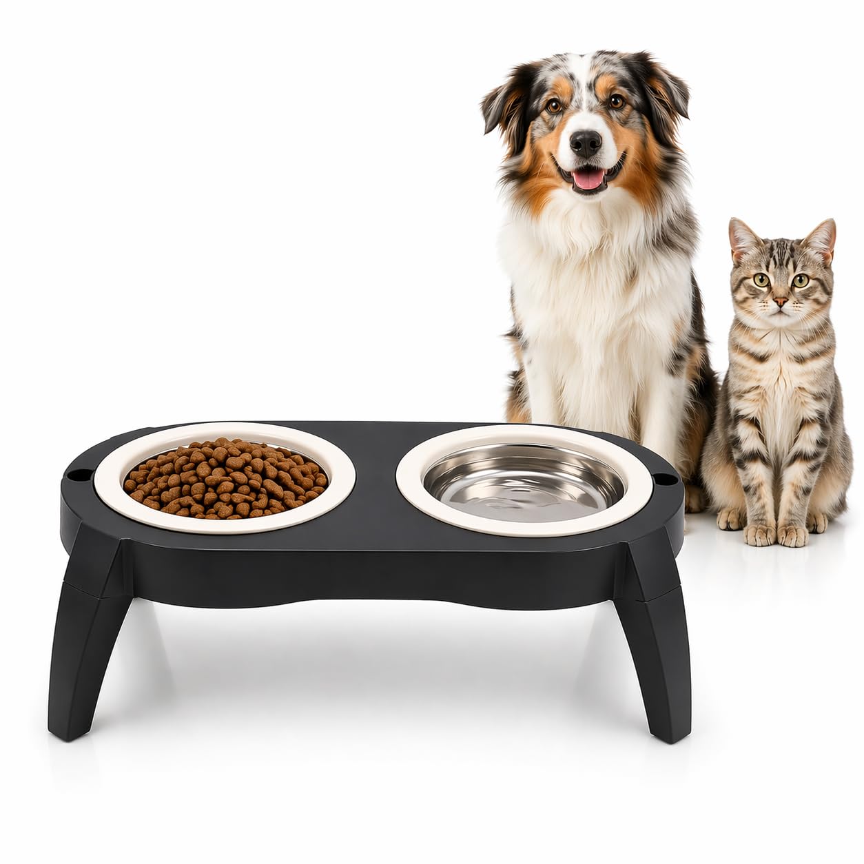 Comedero Elevado para Perros y Gatos – Doble Cuenco Desmontable, Soporte Estable y Fácil de Limpiar – Ideal para Agua y Comida – Ayuda a Comer con Mayor Comodidad