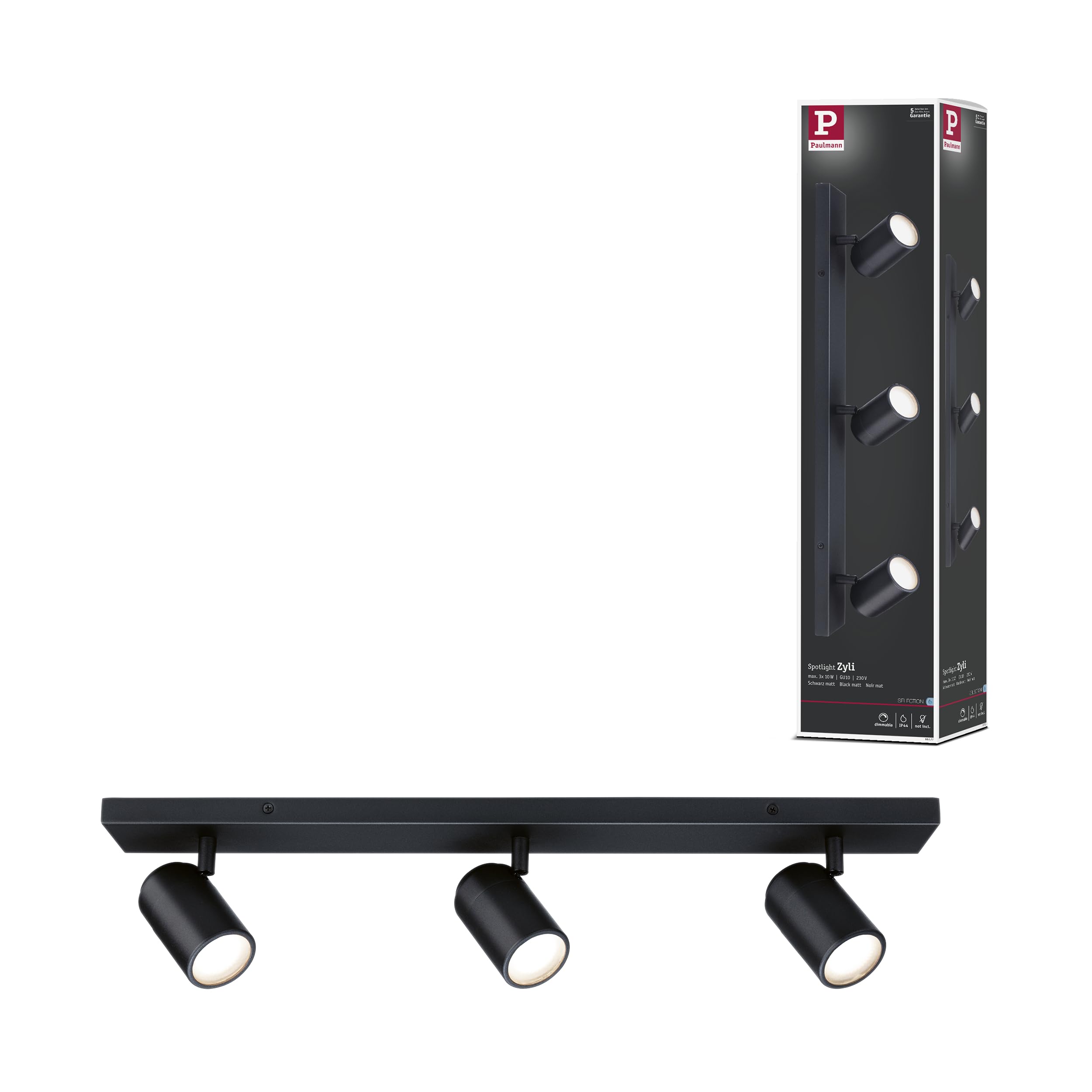 Paulmann 66777 Spotlight Zyli IP44 GU10 230V max. 3x10W dimmable Black matt