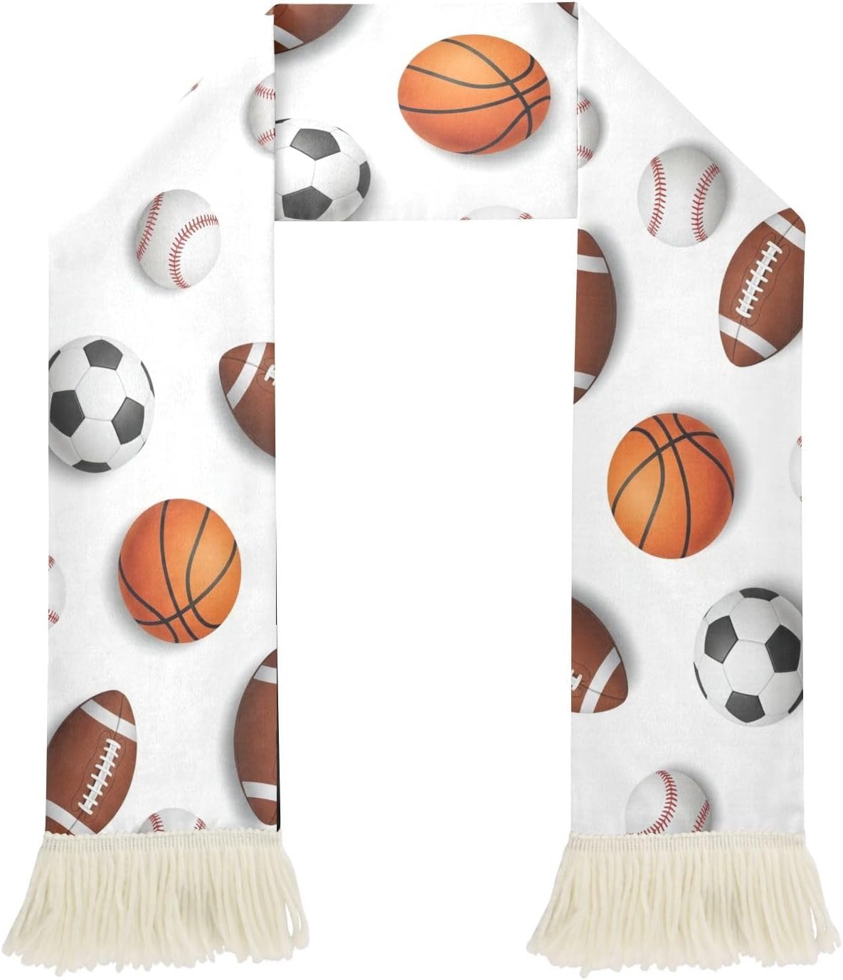 CHIFIGNO Game Balls White Versatile Soccer Fan Scarf, Wearable Towel for Games & Events, Soft Polyester Fabric with Fringe
