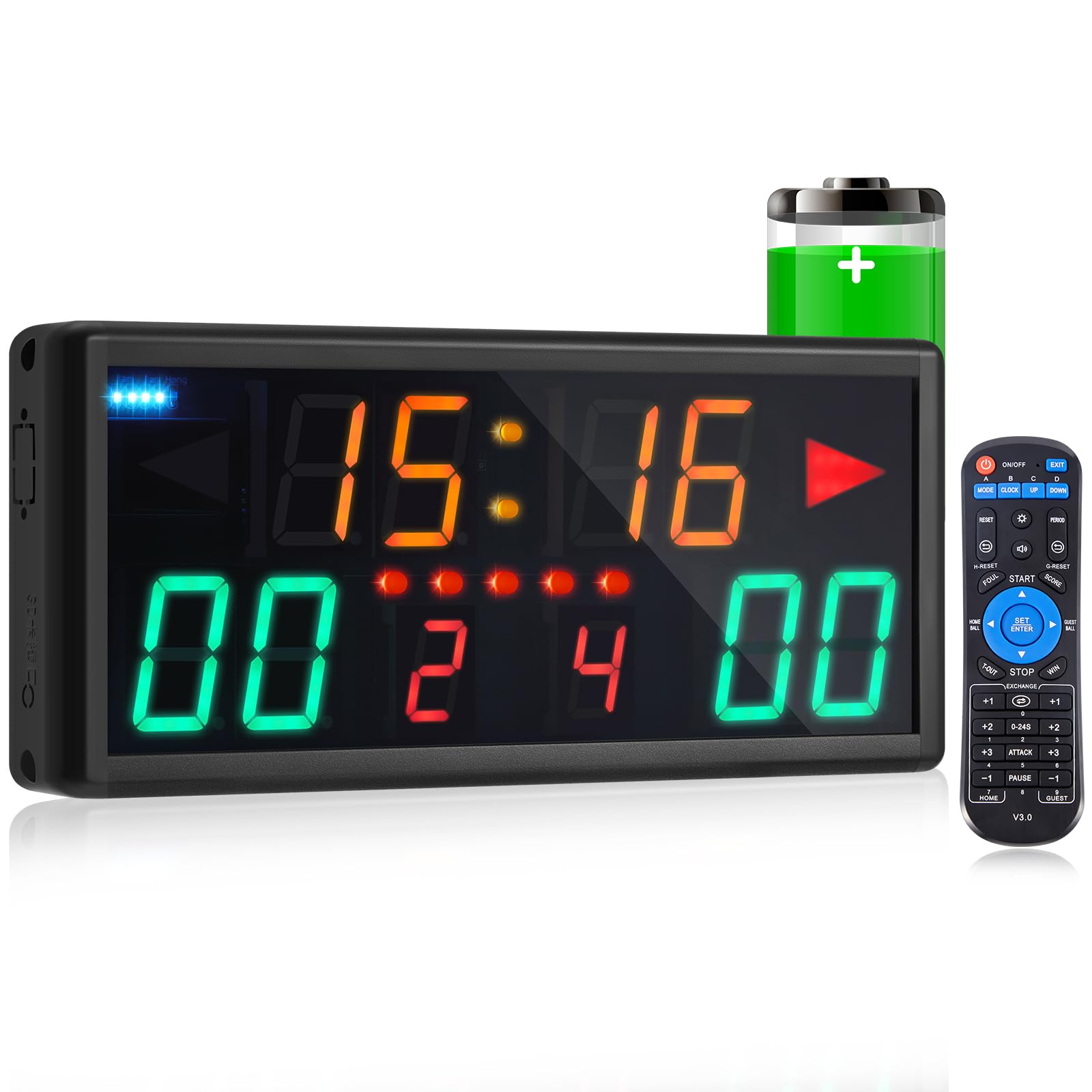 Tellegloww Electronic Basketball Scoreboard Portable Digital Scoreboard with Remote Tabletop LED Score Keeper with Timer Clock for Volleyball Baseball Table Tennis Indoor Sports Games