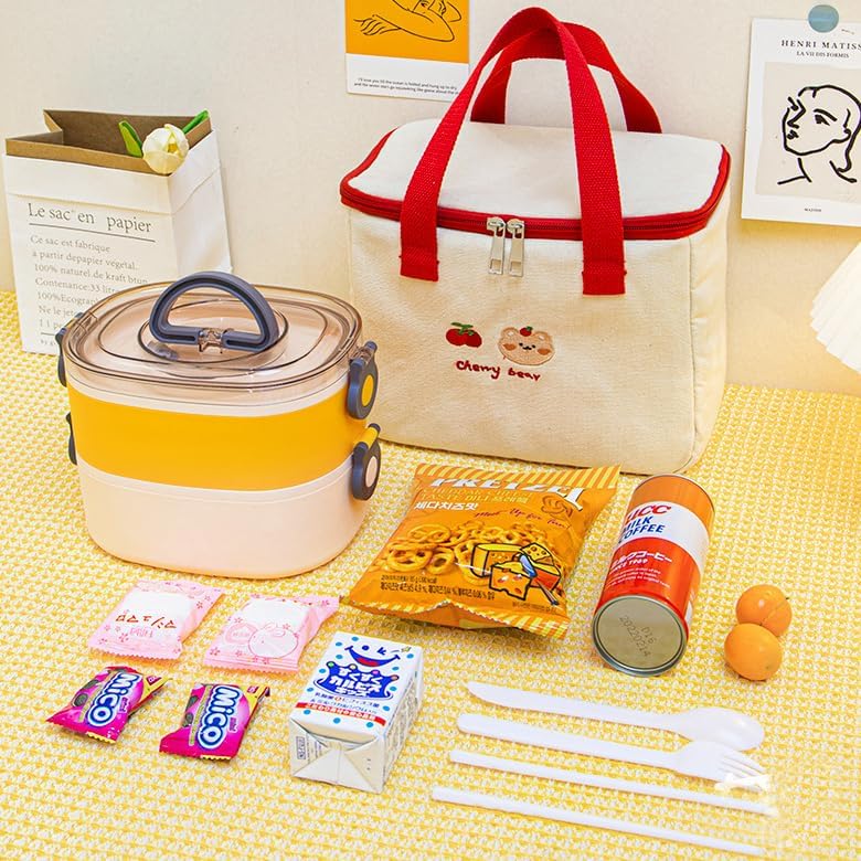 RICHTRUE Kawaii Lunch Bag for Girls Box Insulated Cute Bags Women Kids (Bear- Bucket) - Image 6