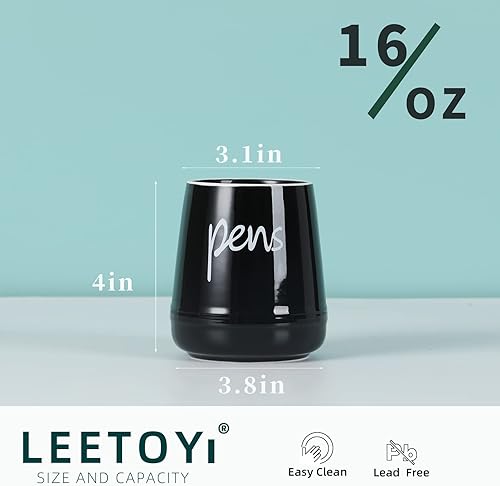 Miniatura 10 de LEEOTYI - Soporte de cerámica para bolígrafos de granja para escritorio, organizador de lápices, 16 onzas (blanco)